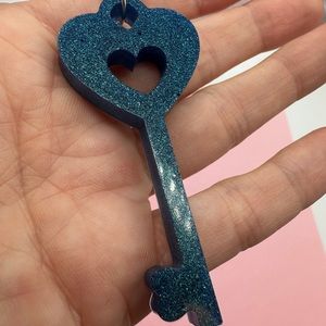 Blue Shimmer Resin Key Keychain Handmade